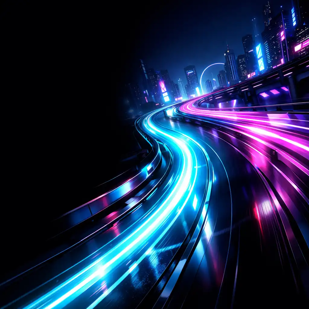 Neon versenypálya cyberpunk városban