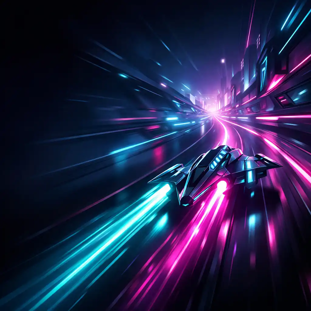 Neon cyberpunk pálya száguldó járművel